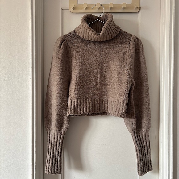 Zara Beige Turtleneck Crop Top Sweater - Picture 1 of 8